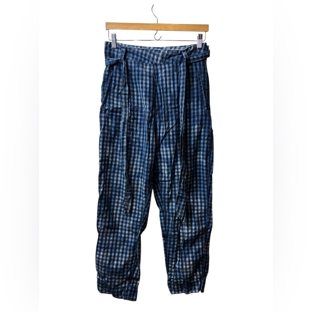 MAEVE | blue plaid pants with belt Anthropologie 4
